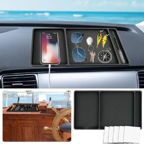 Extra Large Dashboard Mat for Car, 13.4" X 7.8" Rubber Anti-Slip Dash Pad Accessories, Compatible with All Smartphone, Separate Compartments Organizer for Cell Phone, Keychains, with Non Marking Tape