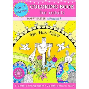 Happy Easter coloring book for adults, Vol 14 by Prajakta P | Premium Handmade Paperback Spiral Bound Coloring Book | Art and Sip Party, DIY Kit, Party favor | Easy & fun drawings to color