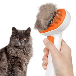 Cat Brush, Cat Comb for Grooming-Deshedding Brush, Cat Massager with Soft Silicone Bristles, Clean Cat Brush for Long Haired Cats and Short Haired Cats, Removes Loose Fur and Tangles, White