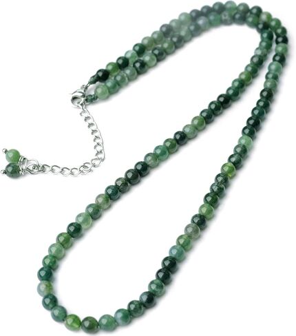 Handmade Natural Genuine Gemstone Beaded Choker Necklace For Women-Healing Stones Jewelry Gift for Ladies -Stainless Steel Clasp Closure (18, Moss Agate) in Saudi Arabia