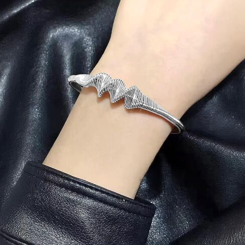 Handmade 925 Sterling Silver Bangle Bracelet For Men Women Wide Band Chunky Bangle Bracelet Irregular Cuff Bangle Men's Retro Bracelet Open Adjustable Cuff Bangle For Men Vintage Statement Bangles in Saudi Arabia