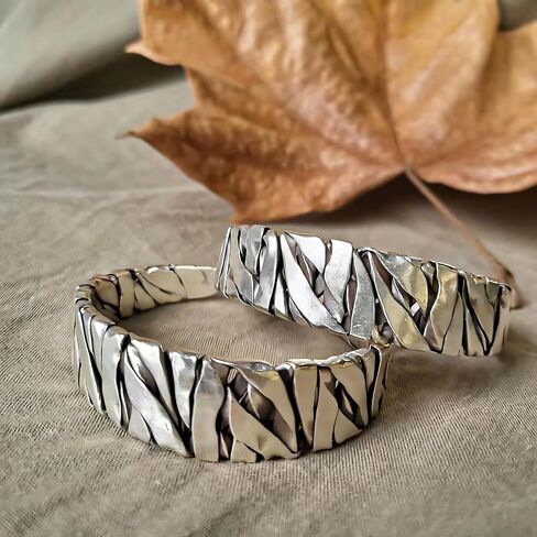 Handmade 925 Sterling Silver Bangle Bracelet For Men Women Wide Band Chunky Bangle Bracelet Irregular Cuff Bangle Men's Retro Bracelet Open Adjustable Cuff Bangle For Men Vintage Statement Bangles in Saudi Arabia