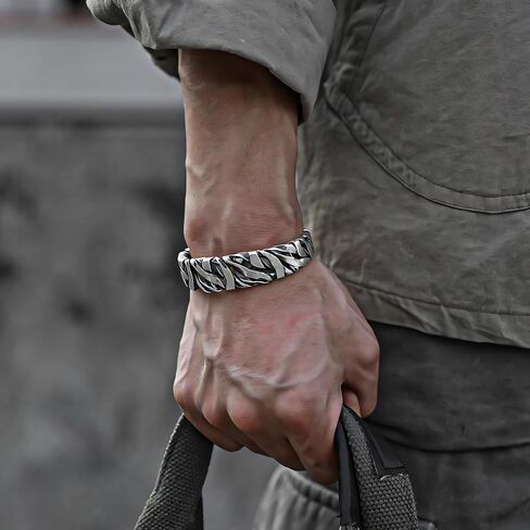 Handmade 925 Sterling Silver Bangle Bracelet For Men Women Wide Band Chunky Bangle Bracelet Irregular Cuff Bangle Men's Retro Bracelet Open Adjustable Cuff Bangle For Men Vintage Statement Bangles in Saudi Arabia