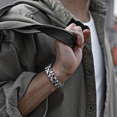 Handmade 925 Sterling Silver Bangle Bracelet For Men Women Wide Band Chunky Bangle Bracelet Irregular Cuff Bangle Men's Retro Bracelet Open Adjustable Cuff Bangle For Men Vintage Statement Bangles in Saudi Arabia
