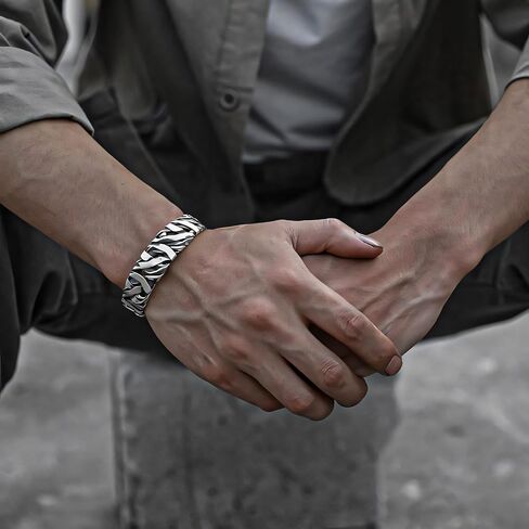 Handmade 925 Sterling Silver Bangle Bracelet For Men Women Wide Band Chunky Bangle Bracelet Irregular Cuff Bangle Men's Retro Bracelet Open Adjustable Cuff Bangle For Men Vintage Statement Bangles in Saudi Arabia