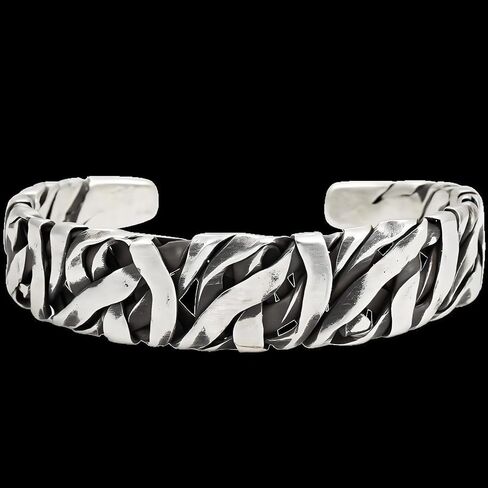 Handmade 925 Sterling Silver Bangle Bracelet For Men Women Wide Band Chunky Bangle Bracelet Irregular Cuff Bangle Men's Retro Bracelet Open Adjustable Cuff Bangle For Men Vintage Statement Bangles in Saudi Arabia