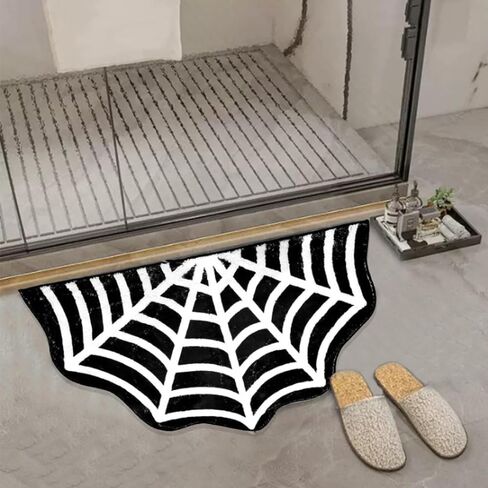 Halloween Spider Web Bath Mat for Bathroom Rugs Non Slip Machine Washable,Gothic Cute Black White Round Circle Bath Mat Non Slip Cartoon Round Shaped Bathtub Rug Bathroom Tub Plush Shower Rugs in Saudi Arabia