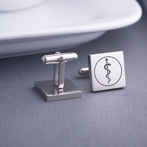 Love, Georgie Rod of Asclepius Cufflinks, Gift for Doctor, Medical School School Graduate, Medical Professional (Steel) in Kuwait