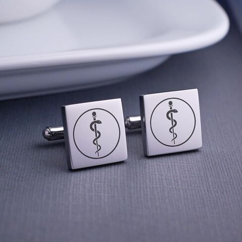 Love, Georgie Rod of Asclepius Cufflinks, Gift for Doctor, Medical School School Graduate, Medical Professional (Steel) in Kuwait