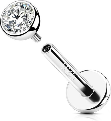 OUFER 925 Sterling Silver Helix Earrings Studs, 16G Flat Back Earrings, Silver Internally Threaded Cartilage Earrings Stud, Clear CZ Lip Rings, Ear Piercing Jewelry for Women Men-6mm in Saudi Arabia