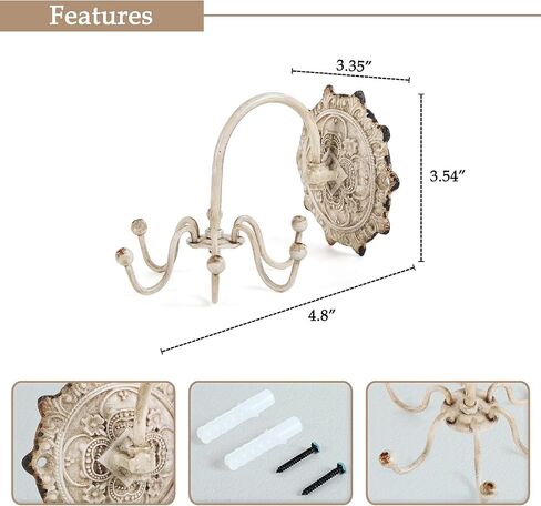 NIKKY HOME Wall Mounted Hooks Jewelry Organizer Rustic Hanging Vintage Decorative Shabby Chic Jewelry Storage Display Hanger for Necklace, Earrings, Rings, Belt, Hat, Gift for Women Girl Lady, White in Kuwait