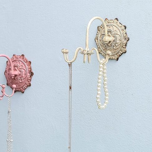 NIKKY HOME Wall Mounted Hooks Jewelry Organizer Rustic Hanging Vintage Decorative Shabby Chic Jewelry Storage Display Hanger for Necklace, Earrings, Rings, Belt, Hat, Gift for Women Girl Lady, White in Kuwait