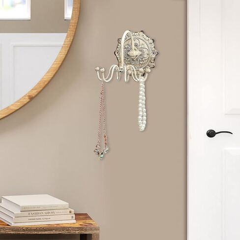 NIKKY HOME Wall Mounted Hooks Jewelry Organizer Rustic Hanging Vintage Decorative Shabby Chic Jewelry Storage Display Hanger for Necklace, Earrings, Rings, Belt, Hat, Gift for Women Girl Lady, White in Kuwait