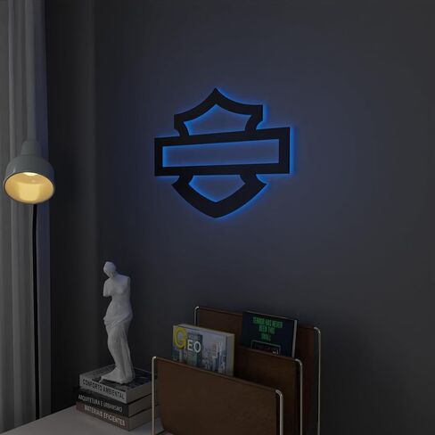 لوحة فنية جدارية هارلي ديفيدسون مع جهاز تحكم عن بعد - إضاءة LED RGB للدراجات النارية - لافتة جراج (12 بوصة × 10 بوصة) in Saudi Arabia