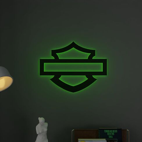 لوحة فنية جدارية هارلي ديفيدسون مع جهاز تحكم عن بعد - إضاءة LED RGB للدراجات النارية - لافتة جراج (12 بوصة × 10 بوصة) in Saudi Arabia