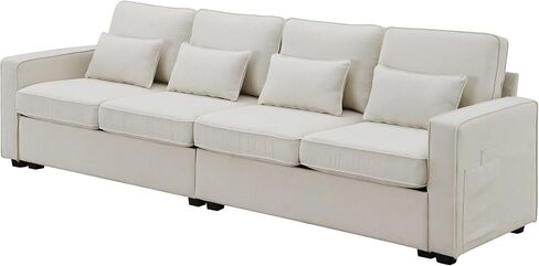 LUSPAZ Minimalist Style Linen Fabric Sofa Set, with Armrest Pockets and 4 Pillows,Modern 104" 4-Seater Couch for Living Room,Beige in Saudi Arabia