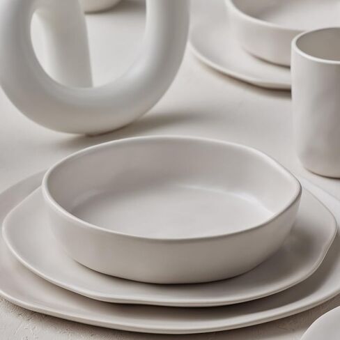 Stone by Mercer Project HEKONDA Modern Stoneware 32-Piece Dinnerware Set, Plate and Bowl Set, Dish Set for 8, Beige in Saudi Arabia