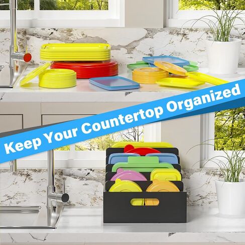 Bamboo Lid Organizers Inside Cabine, Lid Organizer Kitchen Cabinet Organizer with 5 Adjustable Dividers, Food Container Plastic Lids Organizer Holders for Drawer Pantry, Nature in Saudi Arabia