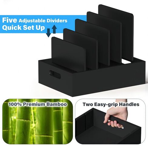 Bamboo Lid Organizers Inside Cabine, Lid Organizer Kitchen Cabinet Organizer with 5 Adjustable Dividers, Food Container Plastic Lids Organizer Holders for Drawer Pantry, Nature in Saudi Arabia