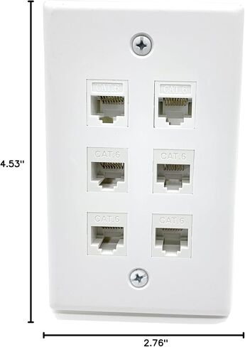 Halokny CAT RJ45 Wall Plate 6 Port,CAT RJ45 Keystone Jack Socket Insert Jack Outlet Panel Mount, for Wall Plate Face Plate, White (6 Port CAT6) in Saudi Arabia