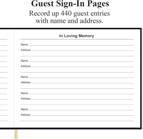 كتاب ضيوف جنازة Heveboik - كتاب ضيوف بغلاف مقوى لخدمات الذكرى والجنازة، كتاب تسجيل دخول الضيوف ومخطط سجل الزوار، 440 إدخال ضيف مع الاسم والعنوان، كتاب ذاكرة لضيف الجنازة in Kuwait