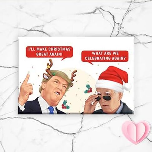 Funny Trump and Biden Christmas Fridge Magnet (Trump and Biden - Sledding) in Saudi Arabia