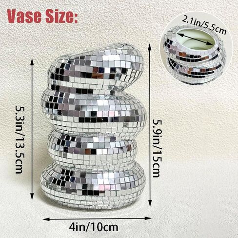 Disco Ball Spiral Vase Unique Glass Tiles Flower Bottle Disco Ball Planter Silver Mirror Vase Home Living Room Kitchen Office Table Decor (Silver) in Saudi Arabia