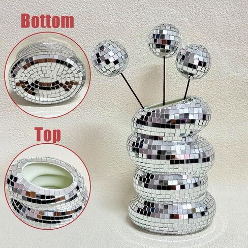Disco Ball Spiral Vase Unique Glass Tiles Flower Bottle Disco Ball Planter Silver Mirror Vase Home Living Room Kitchen Office Table Decor (Silver) in Saudi Arabia