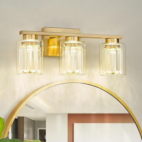 kudos Modern Crystal Bathroom Vanity Light, Brushed Gold Bathroom Light Fixture Over Mirror 3 Light,Bathroom Lighting Fixture,3000K/4000K/5000K Adjustable,KDVL08-GD-3 in Saudi Arabia