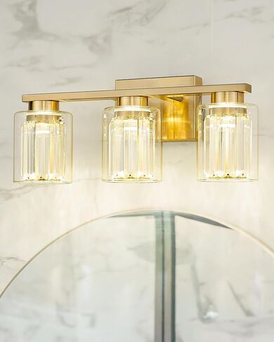 kudos Modern Crystal Bathroom Vanity Light, Brushed Gold Bathroom Light Fixture Over Mirror 3 Light,Bathroom Lighting Fixture,3000K/4000K/5000K Adjustable,KDVL08-GD-3 in Saudi Arabia