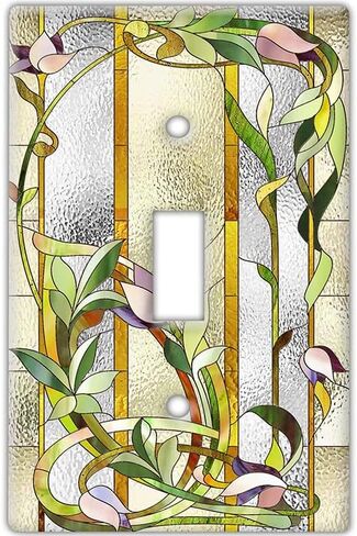 Decorative Wall Switch Cover Plate - Stained Glass Window Decor Switch Plate - Beautiful Botanical Classic Pattern With Lots of Greens Perfect For Any Room (Single Toggle Switch Cover) in Saudi Arabia