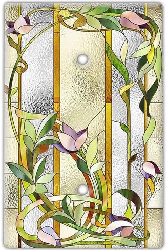 Decorative Wall Switch Cover Plate - Stained Glass Window Decor Switch Plate - Beautiful Botanical Classic Pattern With Lots of Greens Perfect For Any Room (Single Toggle Switch Cover) in Saudi Arabia
