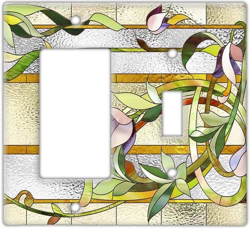 Decorative Wall Switch Cover Plate - Stained Glass Window Decor Switch Plate - Beautiful Botanical Classic Pattern With Lots of Greens Perfect For Any Room (Single Toggle Switch Cover) in Saudi Arabia