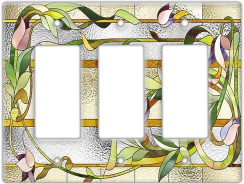 Decorative Wall Switch Cover Plate - Stained Glass Window Decor Switch Plate - Beautiful Botanical Classic Pattern With Lots of Greens Perfect For Any Room (Single Toggle Switch Cover) in Saudi Arabia