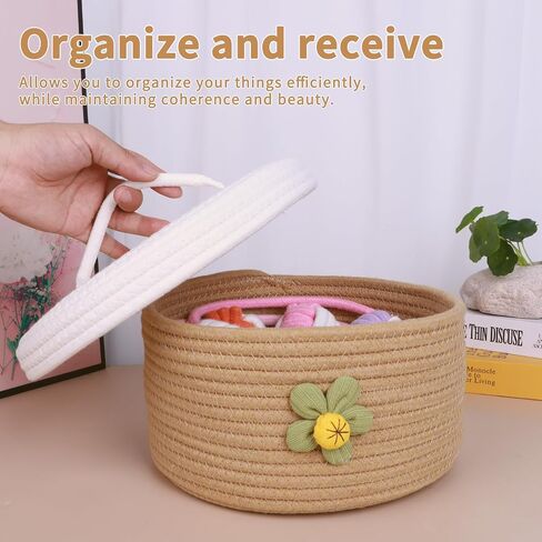 A Set of Three Large Covered Storage Baskets, Handmade Woven Fresh Style Desktop Decoration, Organizing Household Miscellaneous Items in Saudi Arabia