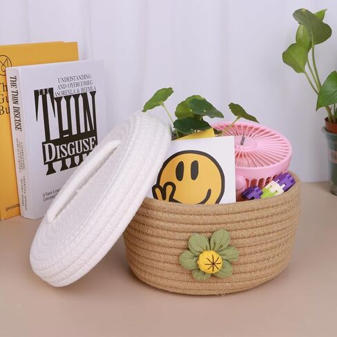 A Set of Three Large Covered Storage Baskets, Handmade Woven Fresh Style Desktop Decoration, Organizing Household Miscellaneous Items in Saudi Arabia