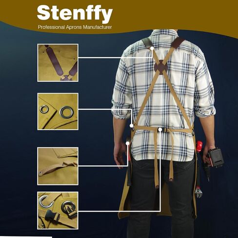 Work Apron, Canvas Apron, Adjustable Weight, Tool Aprons with Multiple Pockets, Adjustable Zipper, Metal Ring, Tape Measure Clip, Apron for Men Women, 27In*36In, Khaki. in Saudi Arabia