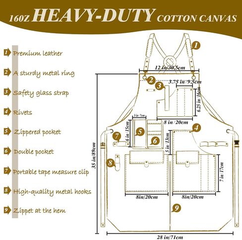Work Apron, Canvas Apron, Adjustable Weight, Tool Aprons with Multiple Pockets, Adjustable Zipper, Metal Ring, Tape Measure Clip, Apron for Men Women, 27In*36In, Khaki. in Saudi Arabia