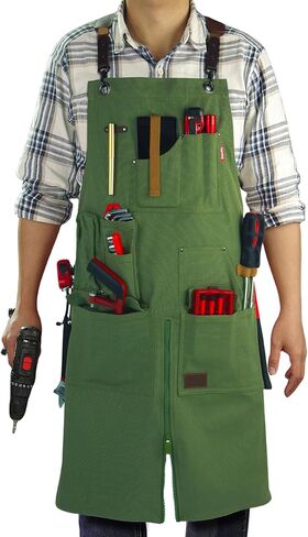 Work Apron, Canvas Apron, Adjustable Weight, Tool Aprons with Multiple Pockets, Adjustable Zipper, Metal Ring, Tape Measure Clip, Apron for Men Women, 27In*36In, Khaki. in Saudi Arabia
