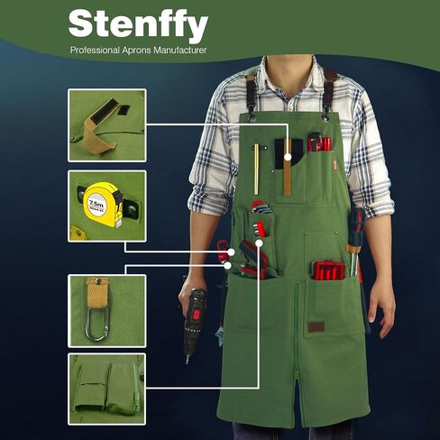 Work Apron, Canvas Apron, Adjustable Weight, Tool Aprons with Multiple Pockets, Adjustable Zipper, Metal Ring, Tape Measure Clip, Apron for Men Women, 27In*36In, Khaki. in Saudi Arabia