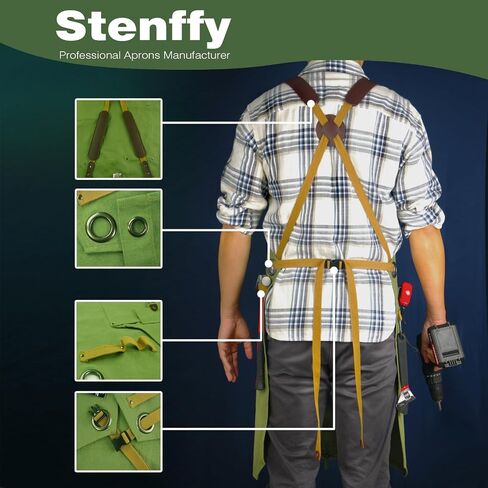 Work Apron, Canvas Apron, Adjustable Weight, Tool Aprons with Multiple Pockets, Adjustable Zipper, Metal Ring, Tape Measure Clip, Apron for Men Women, 27In*36In, Khaki. in Saudi Arabia