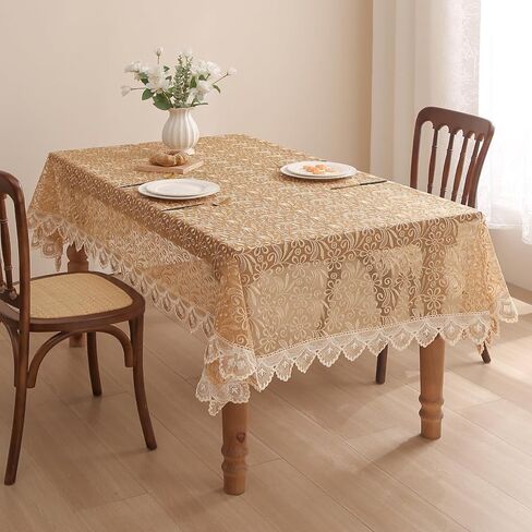Gold Tablecloth lace Embroidered Floral Tulle Tablecloth fit Square Ruffled Table Rustic Farmhouse Thanksgiving Tablecloth manteles de mesa Elegantes Ornamental 55x70 inches in Saudi Arabia