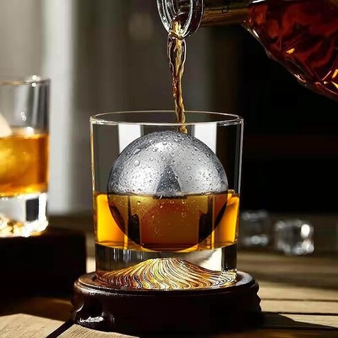 Whiskey Glasses, 4 Old Fashioned Glasses Set with 4 XXL Stainless Steel Ice Balls,10oz Whiskey Rocks Glasses Gift for Men,Bourbon Tumbler for Scotch Whisky Cognac,Rock Barware at Bar Home in Saudi Arabia