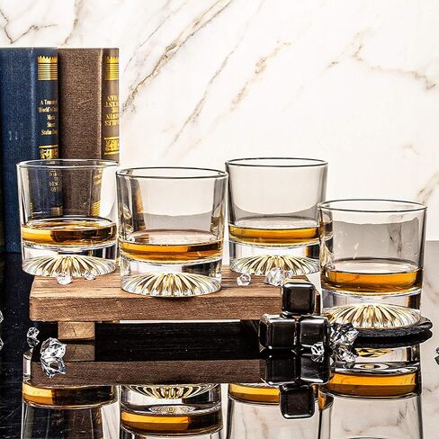 Whiskey Glasses, 4 Old Fashioned Glasses Set with 4 XXL Stainless Steel Ice Balls,10oz Whiskey Rocks Glasses Gift for Men,Bourbon Tumbler for Scotch Whisky Cognac,Rock Barware at Bar Home in Saudi Arabia
