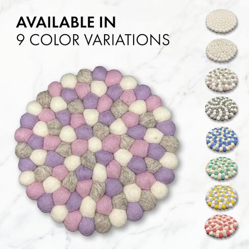 مجموعة من قطعتين - ركائز كبيرة من الصوف بنسبة 100% للأطباق الساخنة. جودة ممتازة، مقاوم للحرارة، واقي للطاولة | مصنوع يدويًا في نيبال | 22 سم / 8.66 بوصة (أرجواني) in Kuwait