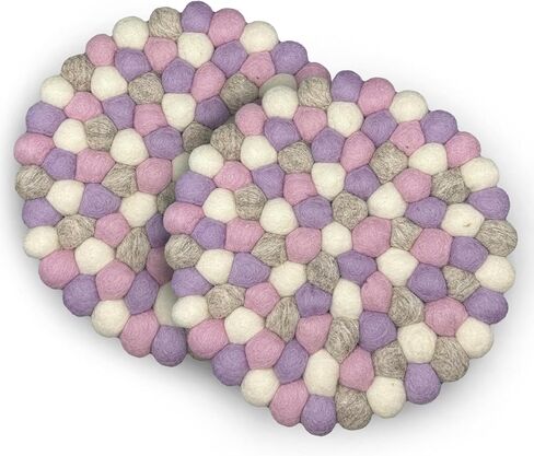 مجموعة من قطعتين - ركائز كبيرة من الصوف بنسبة 100% للأطباق الساخنة. جودة ممتازة، مقاوم للحرارة، واقي للطاولة | مصنوع يدويًا في نيبال | 22 سم / 8.66 بوصة (أرجواني) in Kuwait