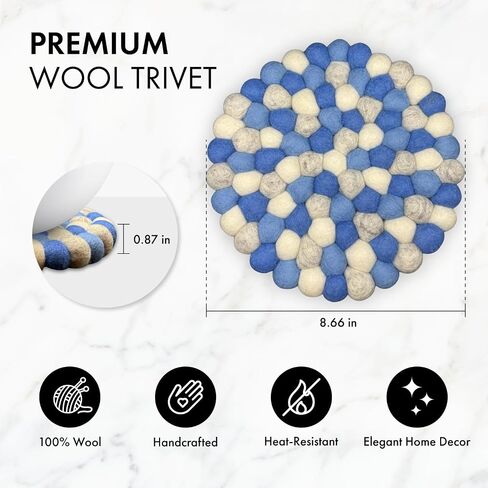 Set of 2 - Large 100% Wool Trivets for Hot Dishes. Premium Quality, Heat Resistant, Table Protector | Handcrafted in Nepal | 22cm / 8.66in (Purple) in Saudi Arabia