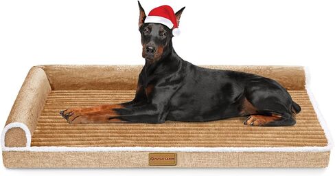 Patas Lague Orthopedic XL Dog Bed for Large Dogs 42''X28'', Waterproof L Shaped Big Large Dog Sofa Bed Pet Bed with Removable Cover, Non-Slip Soft Warm Pet Couch Bed Sleep Mat, Black in Kuwait