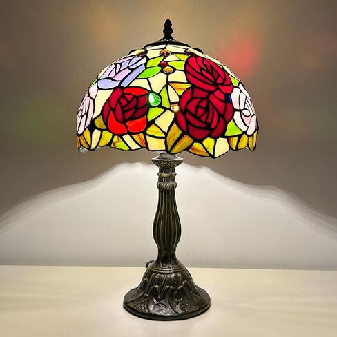Tiffany Lamp Stained Glass Lamp,Colour Rose Tiffany Style Lamp,Antique Luxurious Bedside Desk Reading Light 17X10X10 Inches Desk Light Metal Base Decor Bedroom Living Room Home in Saudi Arabia