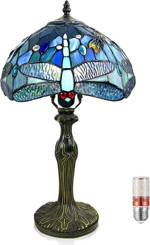 Tiffany Lamp Stained Glass Lamp,Colour Rose Tiffany Style Lamp,Antique Luxurious Bedside Desk Reading Light 17X10X10 Inches Desk Light Metal Base Decor Bedroom Living Room Home in Saudi Arabia